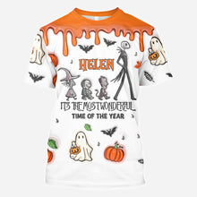 Load image into Gallery viewer, Personalized Autumn Skeleton All Over Shirt Custom Name Halloween Gift
