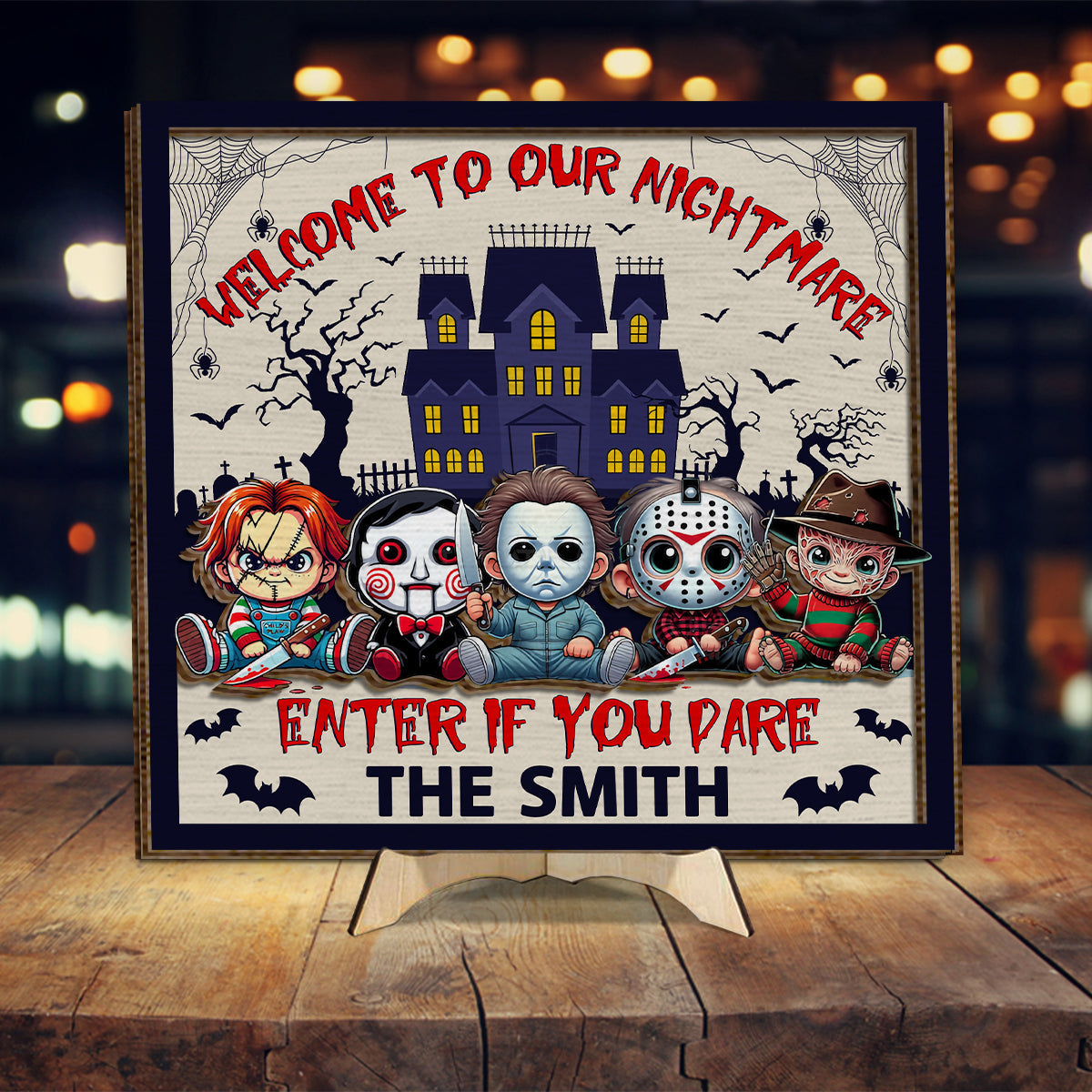 Personalized 2 Layered Wood Sign with Custom Name for Halloween Decor