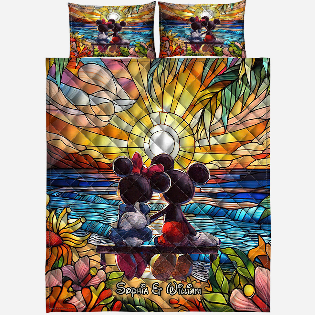Personalized Romantic Sunset Quilt Set for Couples - Wedding, Anniversary Gift