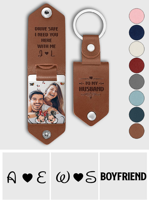 Personalized Leather Photo Keychain Couple Gift with Custom Message