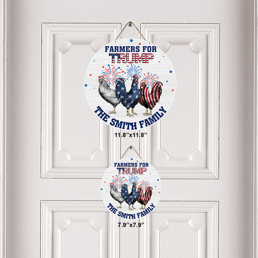 Personalized Round Wood Sign with Family Name & Americana Design