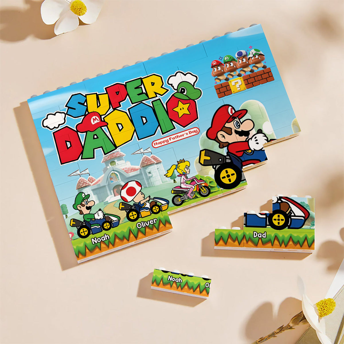 Personalized Super Dad Building Brick Block Gift for Father's Day