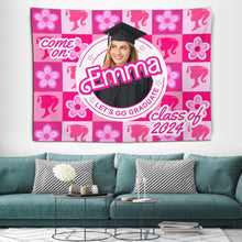 Load image into Gallery viewer, Personalized Pink Graduation Wall Tapestry with Custom Name and Photo for Girls
