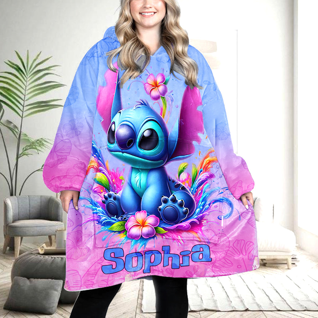 Personalized Stitch Blanket Hoodie Custom Name Gift for Kids