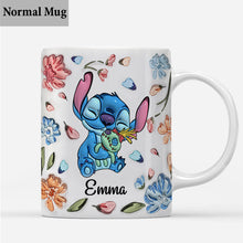Load image into Gallery viewer, Personalized Floral Mug with Stitch Design Gift for Mom
