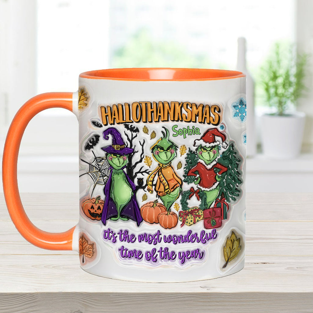 Personalized Hallothanksmas Accent Mug Custom Name Gift for Christmas