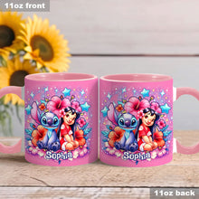 Load image into Gallery viewer, Personalized Pink Accent Mug with Ohana Bubble Flowers Design
