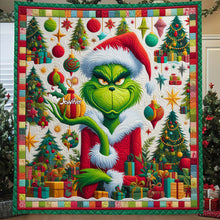 Load image into Gallery viewer, Personalized Grinch Christmas Quilt Custom Name Holiday Decor

