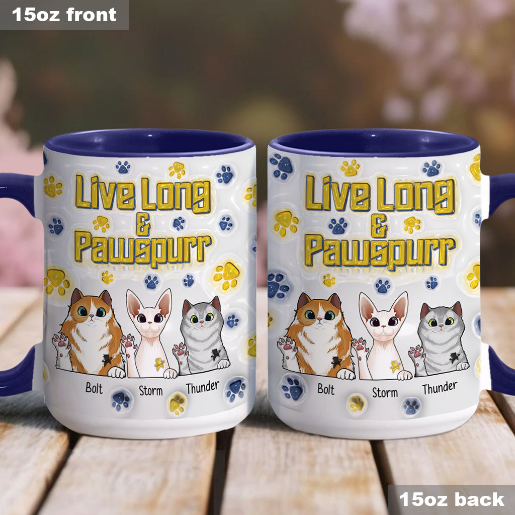 Personalized Accent Mug Live Long and Pawspurr Cat Design Gift for Pet Lovers