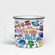 Load image into Gallery viewer, Personalized Enamel Mug 'It's OK To Feel All The Feels' Custom Gift for Teachers, Graduation, Back to School
