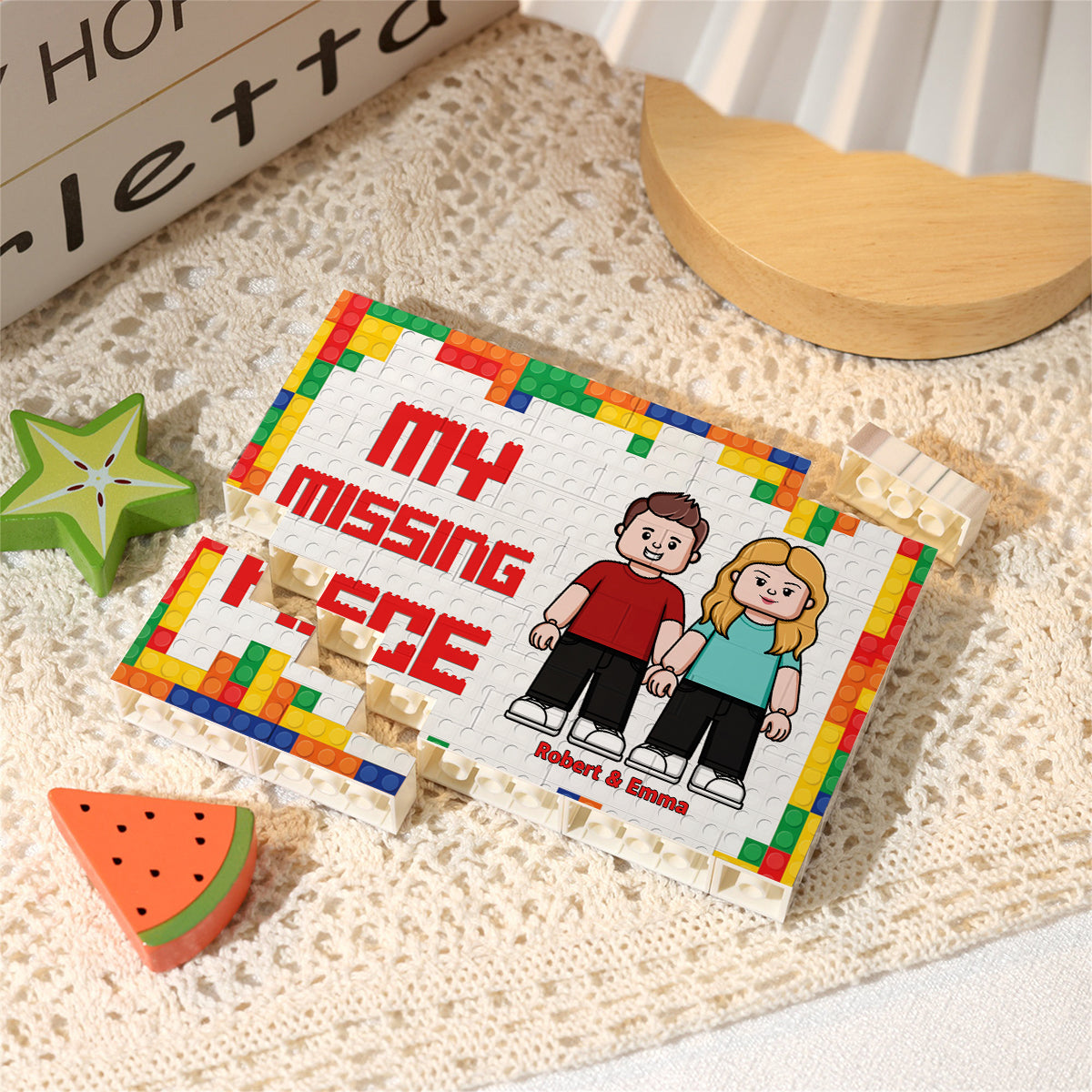 Personalized One-Sided Building Brick Block with Custom Names - Unique Couple Gift for Wedding or Anniversary