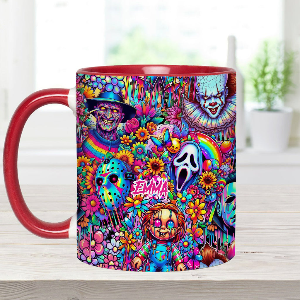 Personalized Colorful Horror Accent Mug with Custom Name - Perfect for Halloween