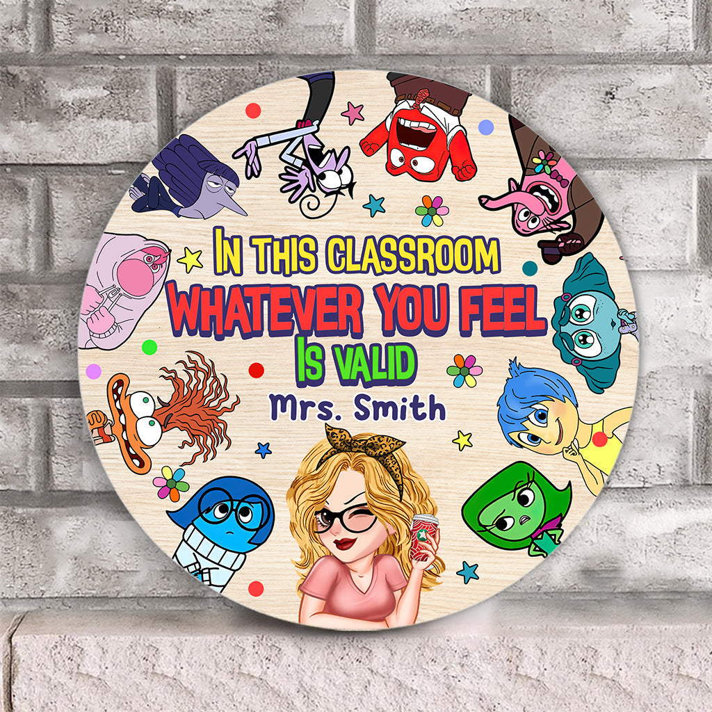 Personalized Classroom Round Wood Sign Custom Name Gift for Teacher