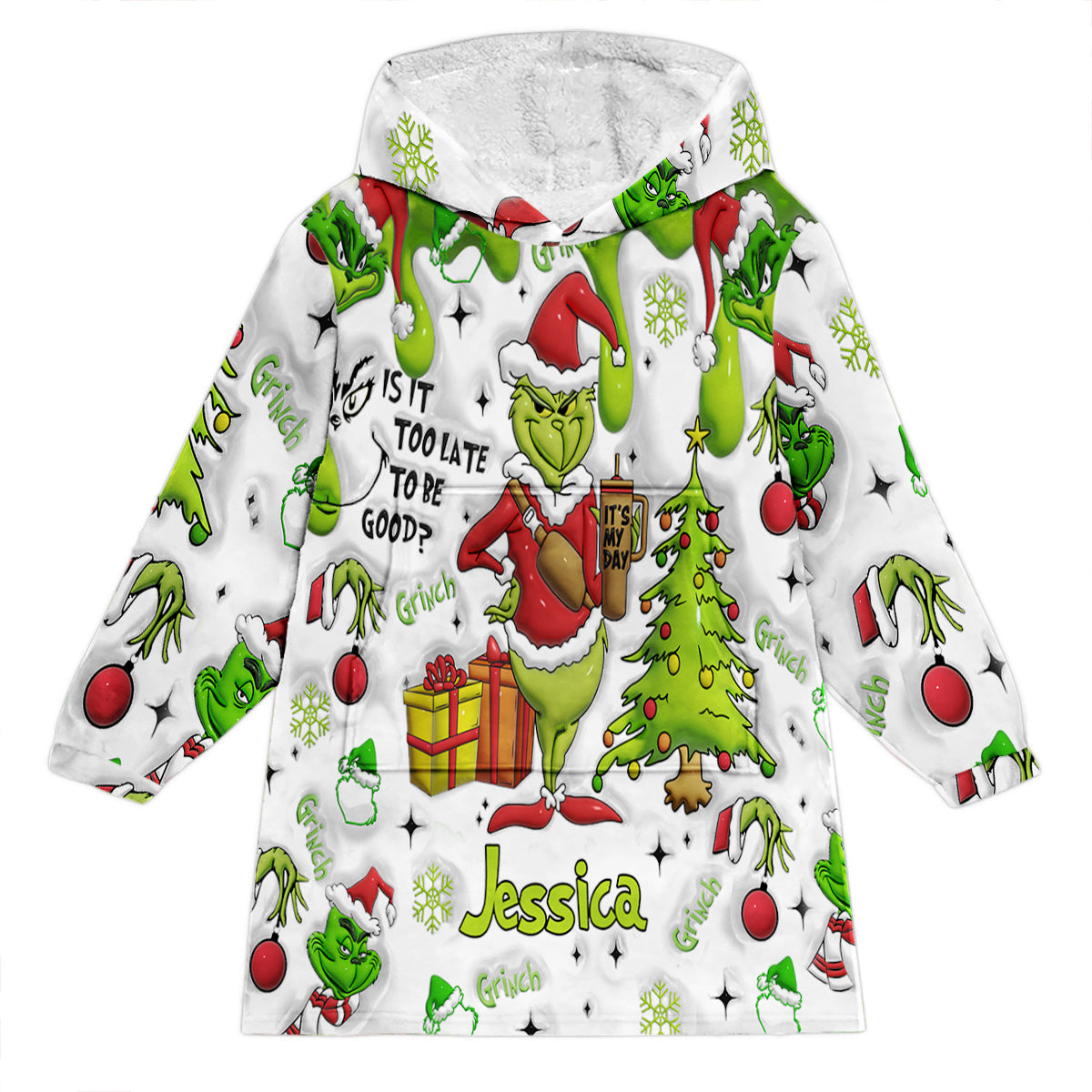 Personalized Grinchmas Blanket Hoodie Gift for Kids - Cozy Holiday Apparel