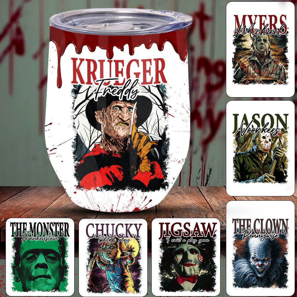 Personalized Halloween Horror Characters Wine Tumbler Gift
