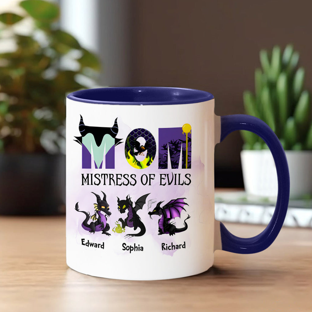 Personalized Two-Tone Accent Mug with 'Mistress of Evils' Design for Mom