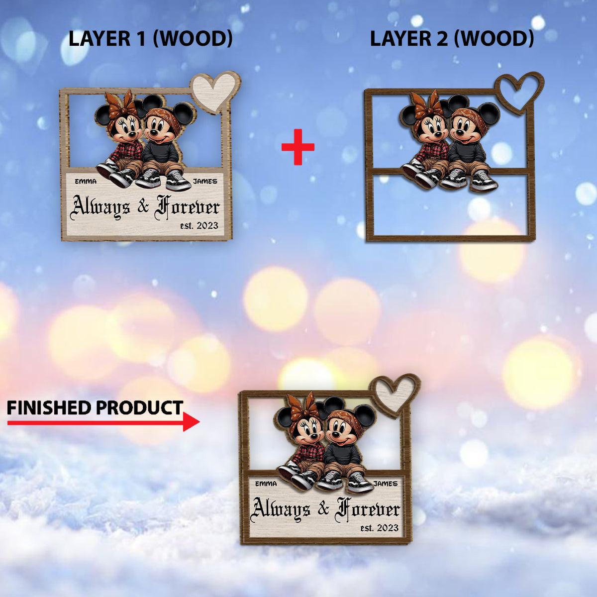 Personalized Always And Forever 2 Layered Wood Sign Gift for Couples