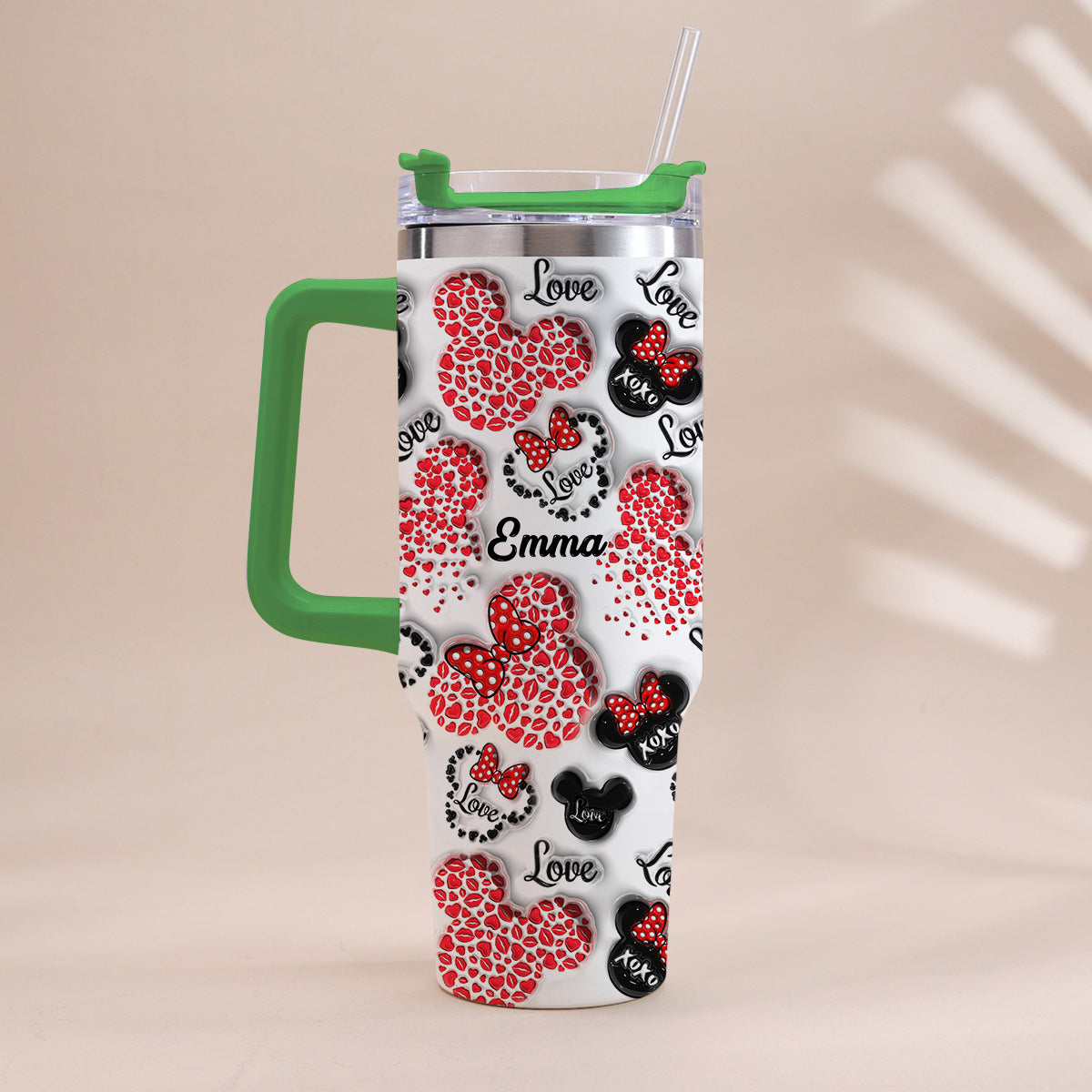 Personalized Mouse Heart Tumbler with Handle for Moms | Unique Christmas Gift