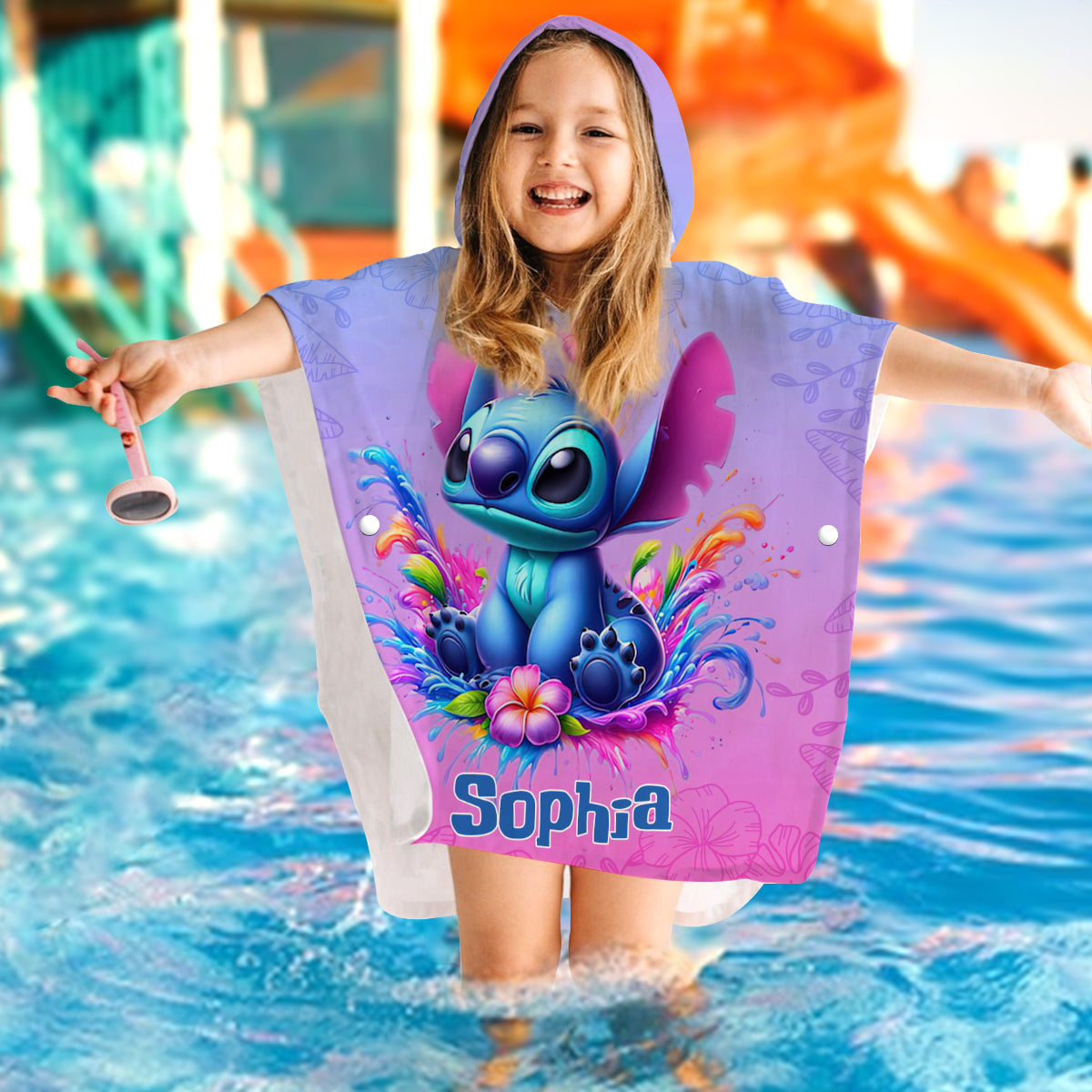 Personalized Kid Hooded Towel Poncho with Name for Beach Fun