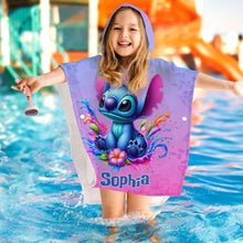 Load image into Gallery viewer, Personalized Kid Hooded Towel Poncho with Name for Beach Fun
