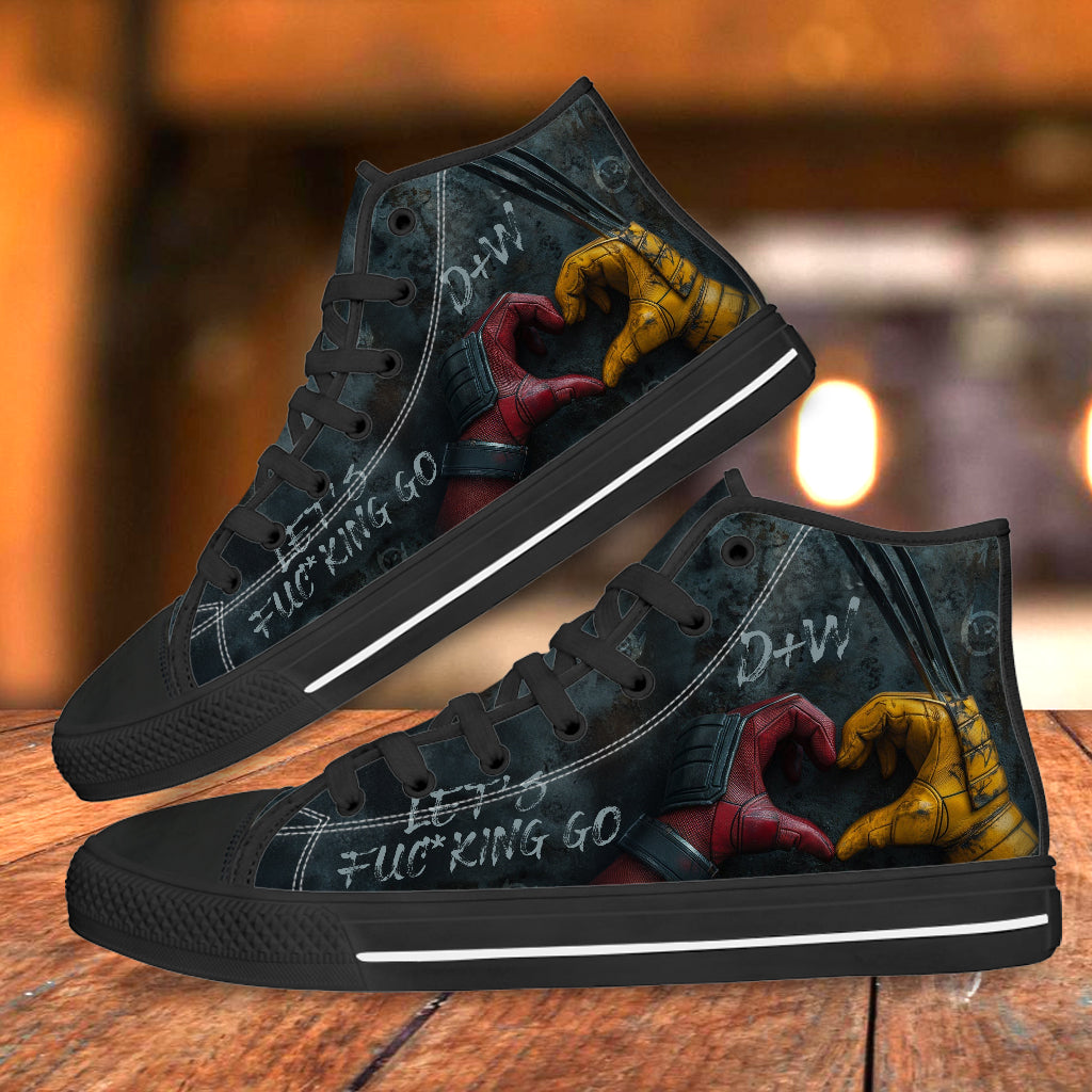 Personalized High Top Shoes with Let's Fu*cking Go Design for Couples