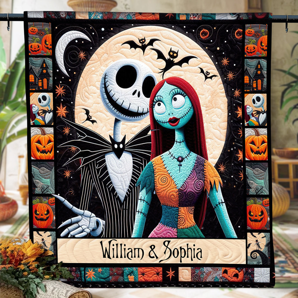 Personalized Halloween Quilt featuring Jack & Sally Custom Names Gift for Couples