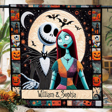 Load image into Gallery viewer, Personalized Halloween Quilt featuring Jack &amp; Sally Custom Names Gift for Couples

