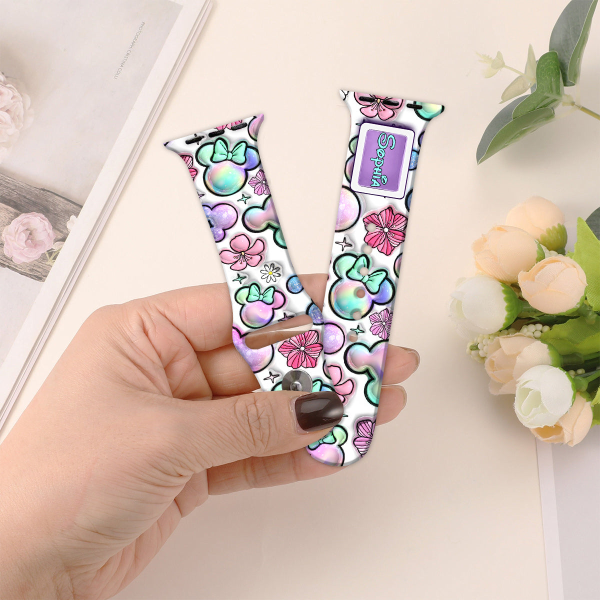 Personalized Puffy Mouse Ears Apple Watch Band Custom Name Gift for Kids