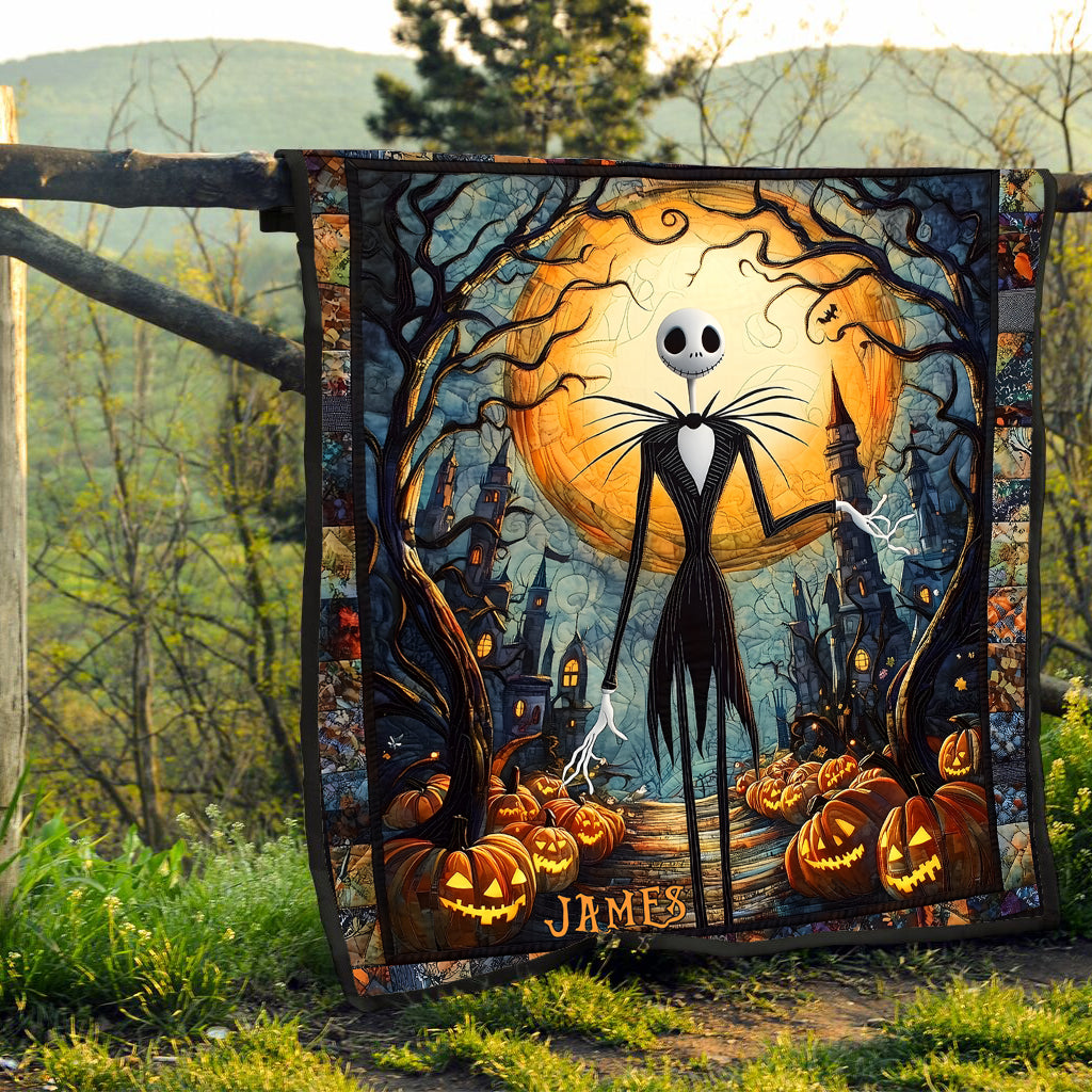 Personalized Nightmare Before Christmas Quilt with Pumpkin King Design