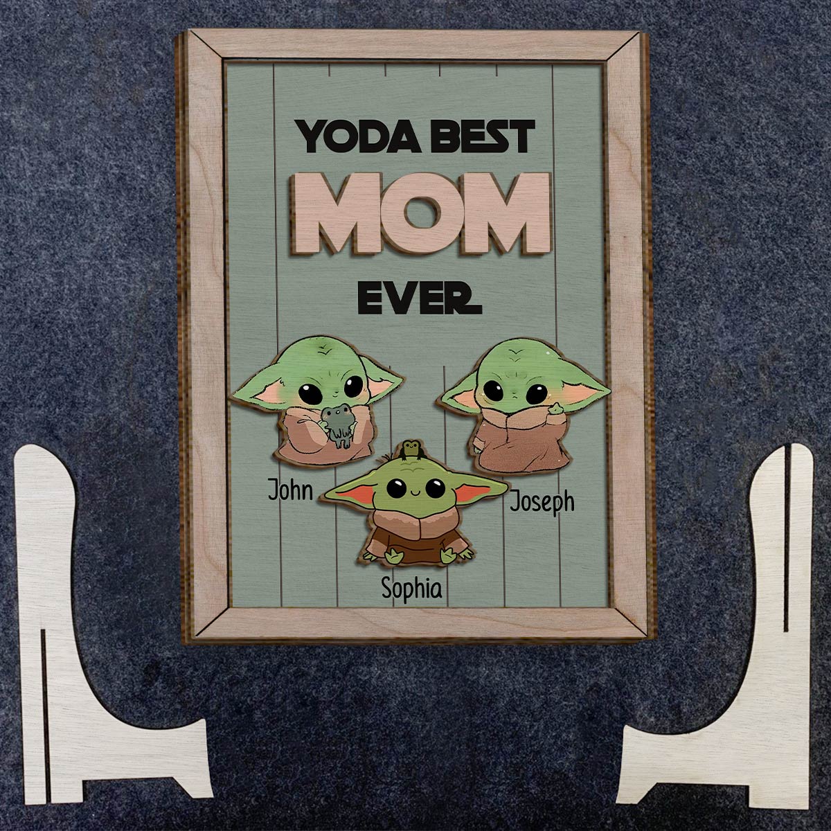 Personalized Yoda Best Mom Ever 2 Layered Wood Sign Gift