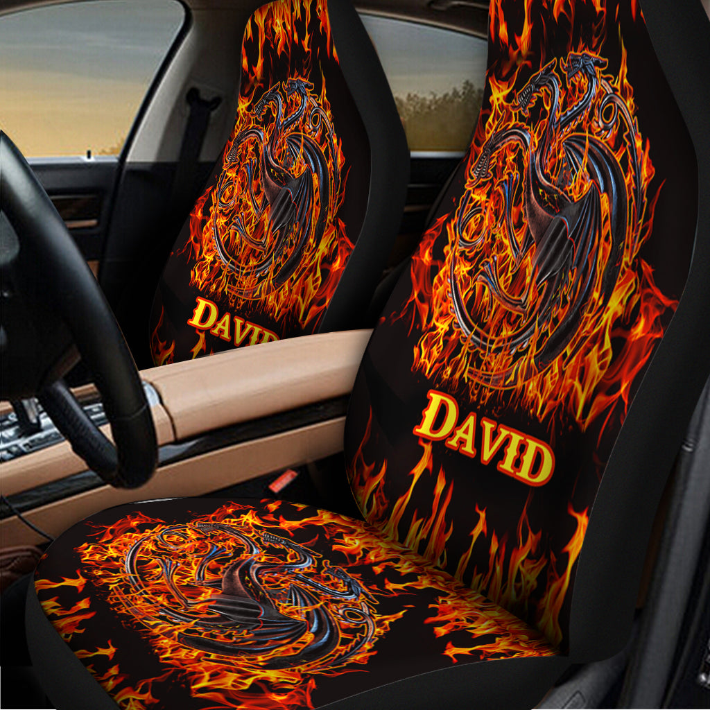 Personalized Fire Dragons Seat Covers Custom Name Gift for Car