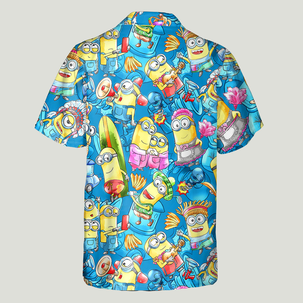 Personalized Hawaiian Shirt with Fun Yellow Monsters, Summer Gift for Family