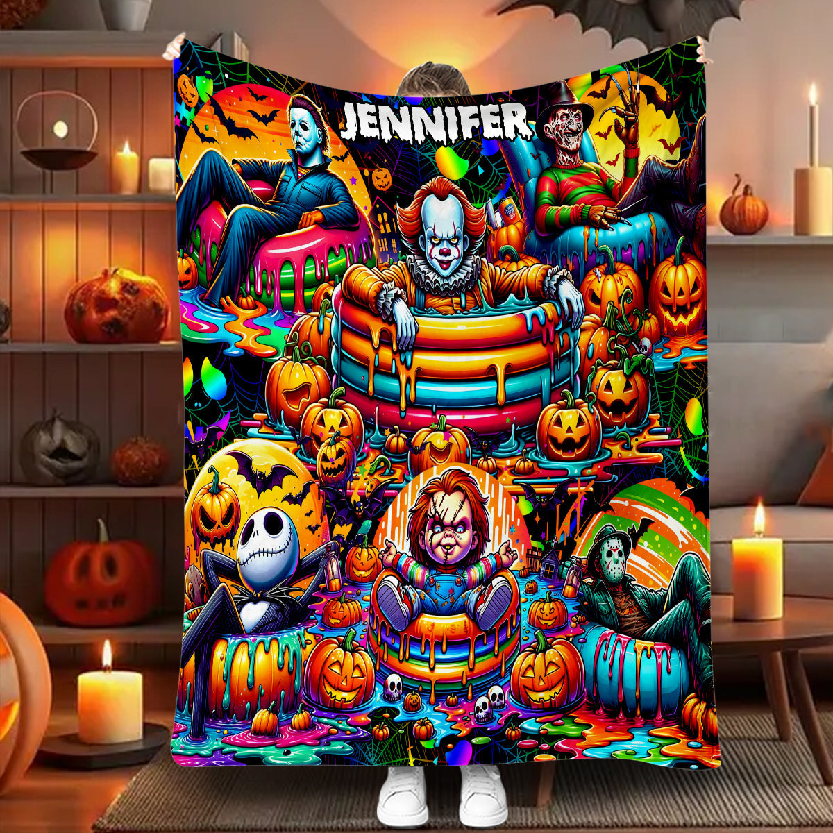 Personalized Halloween Blanket Custom Name Cozy Gift for Friends