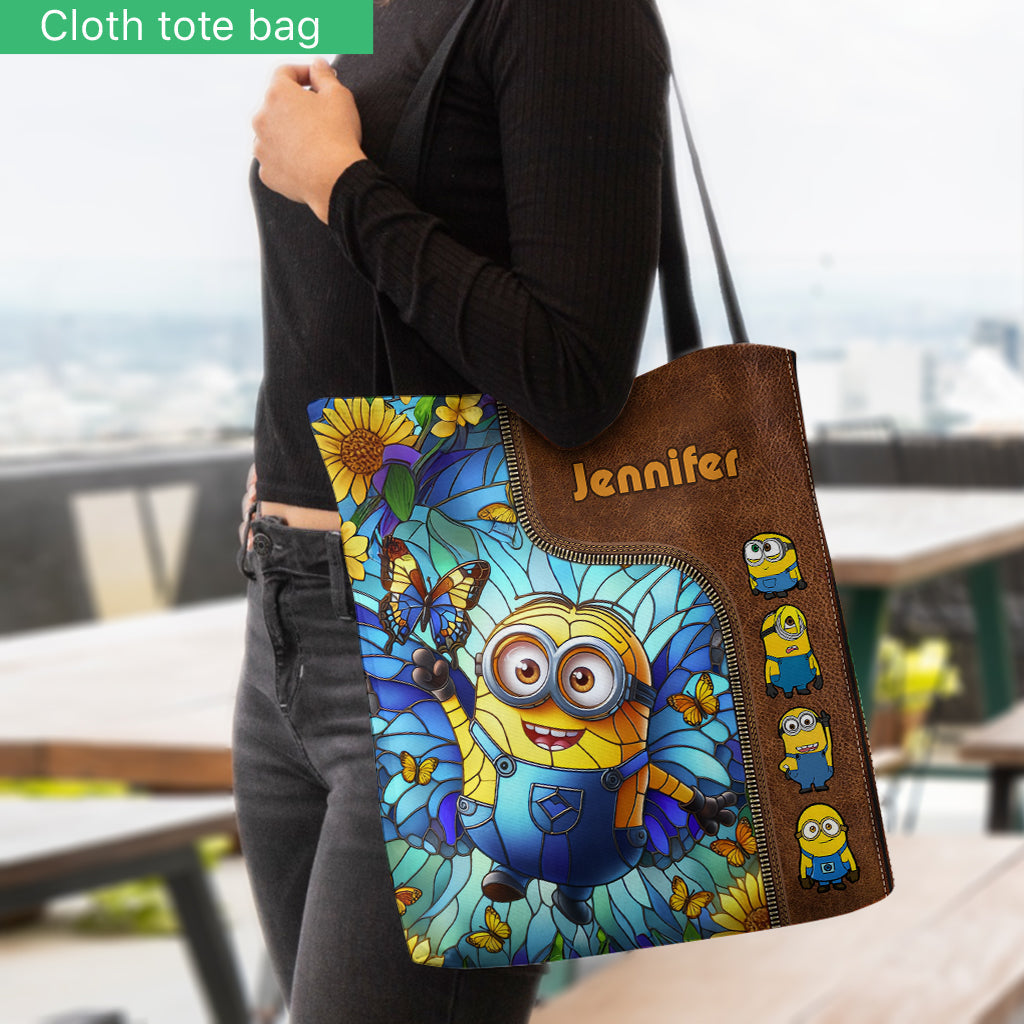 Personalized Stained Glass Minion Tote Bag Custom Name Gift