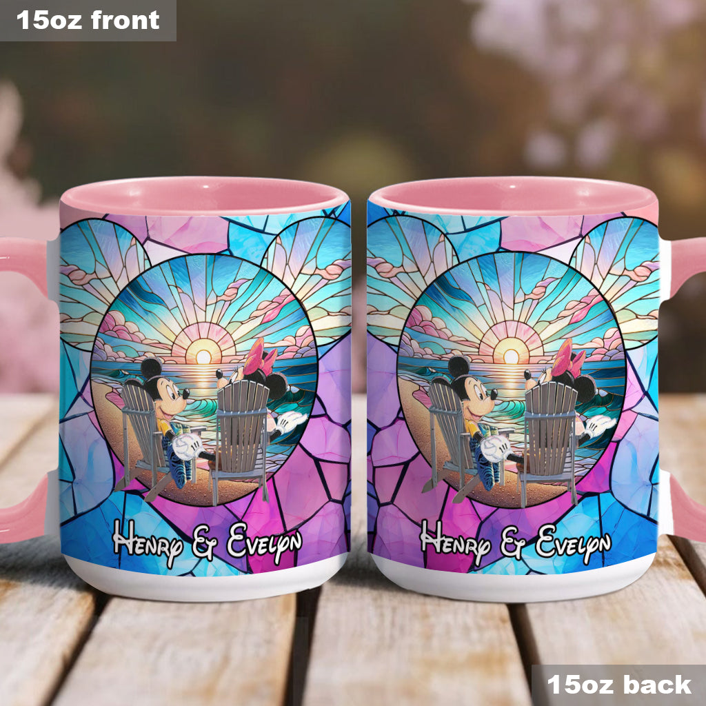 Personalized Ceramic Accent Mug with Sunset Design for Couples