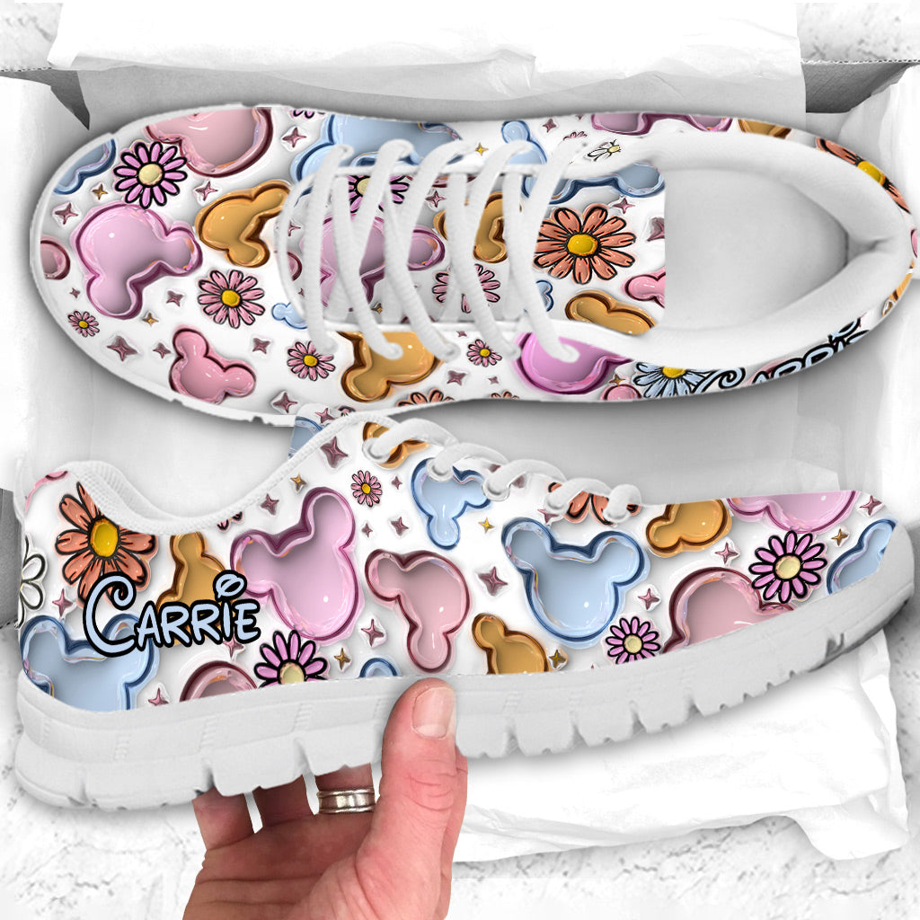 Personalized Floral Mouse Sneakers Custom Name Gift for Mom