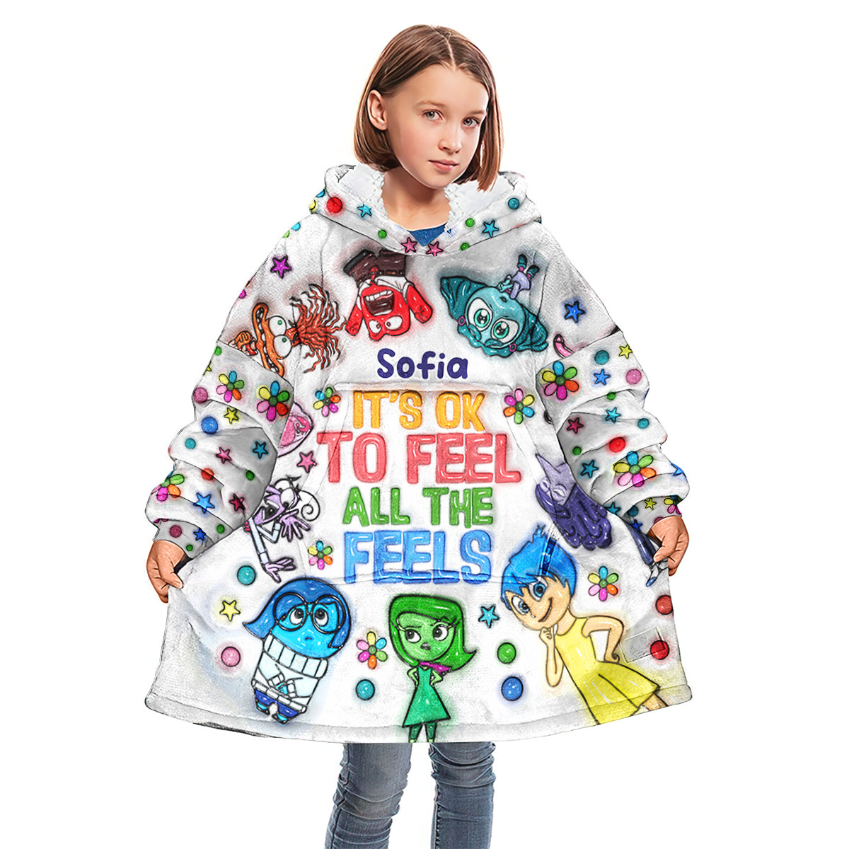 Personalized Hoodie Blanket with Feelings Design for Kids