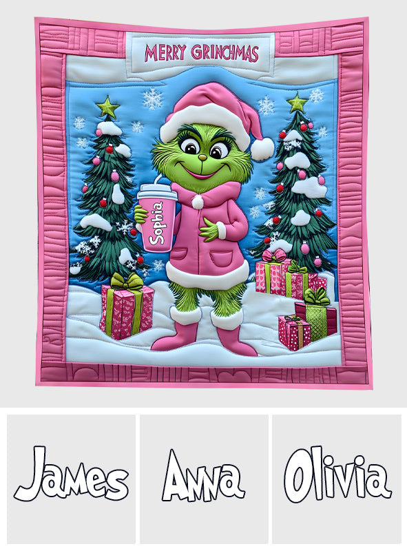 Personalized Grinch Christmas Quilt Custom Name Gift for Kids