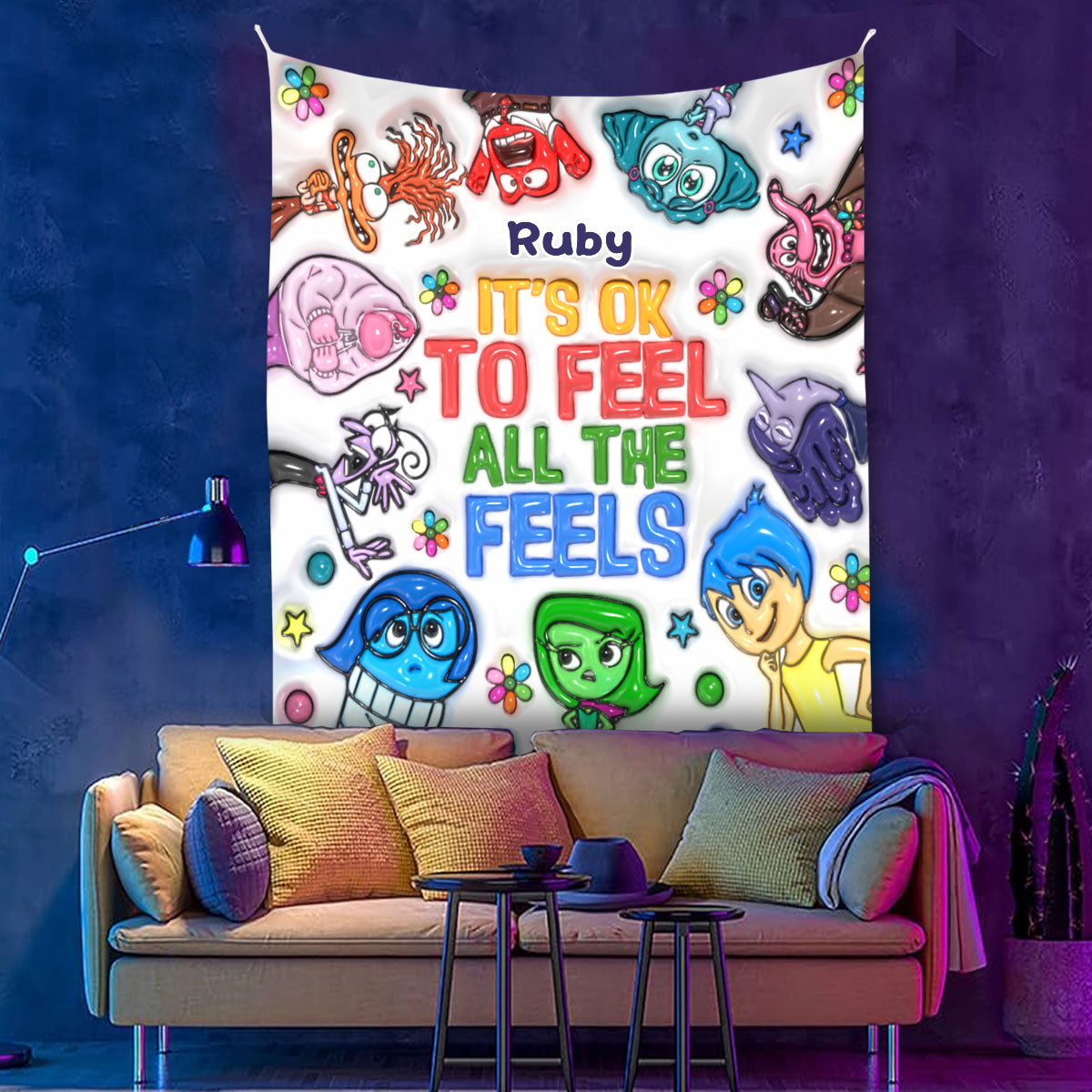 Personalized Wall Tapestry Custom Name It's Ok To Feel All The Feels Gift