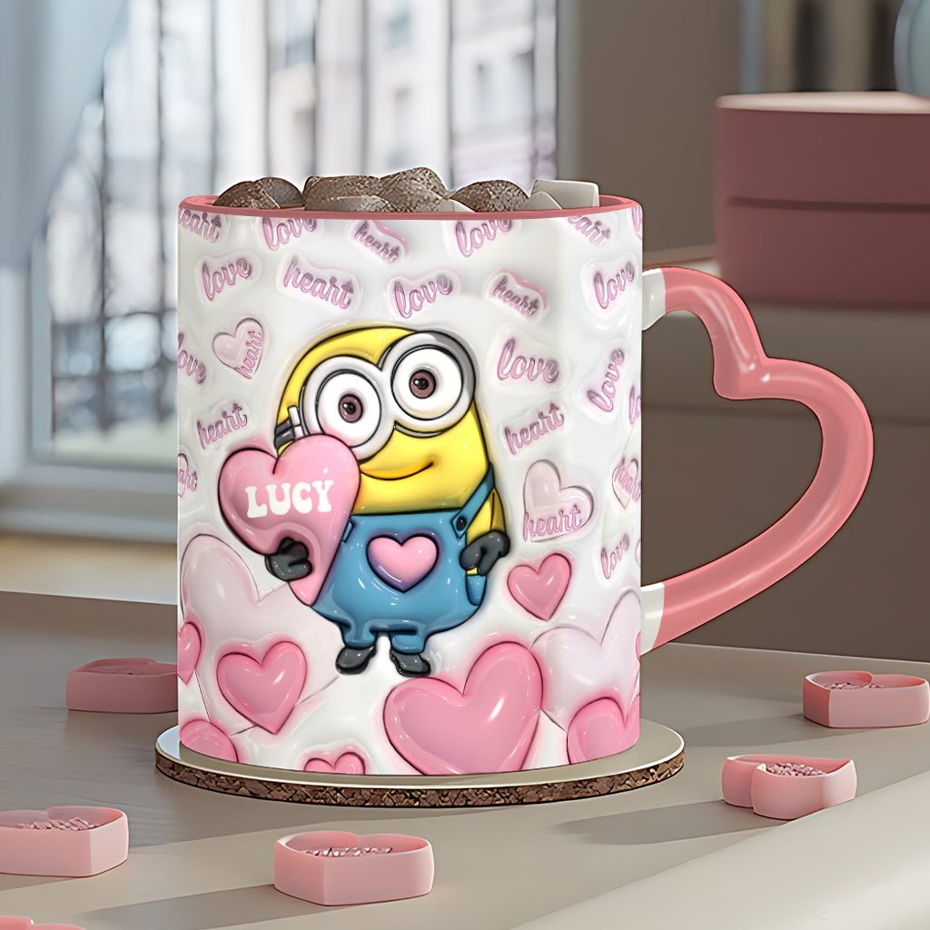 Personalized Heart Handle Mug Minion Design Custom Name Gift for Valentine’s Day