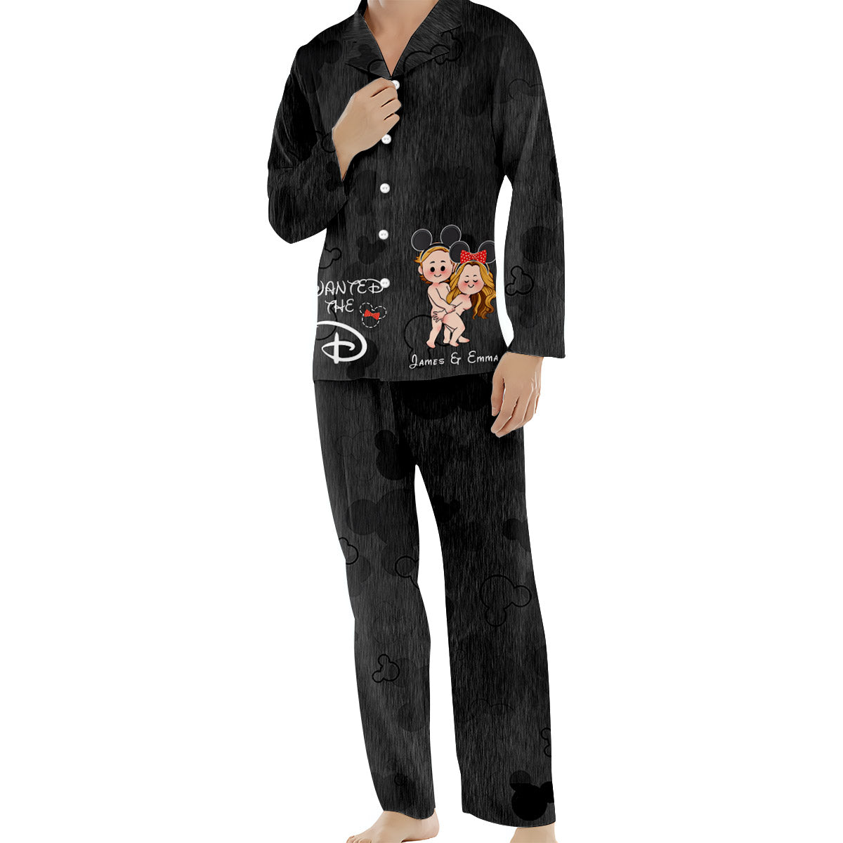 Personalized Satin Pajama Set for Couples with Custom Names & Design