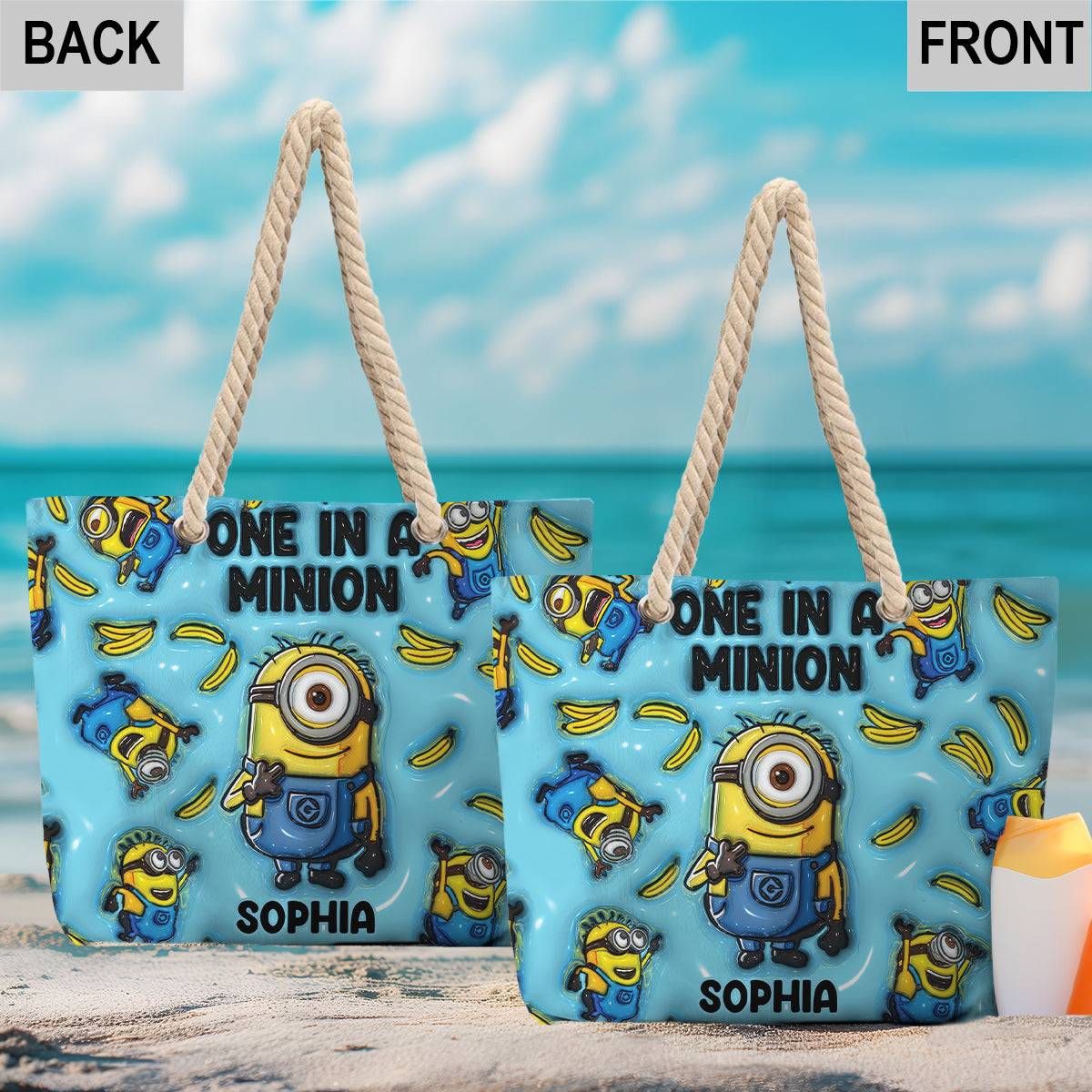 Personalized Canvas Beach Bag Custom Minions Design Gift