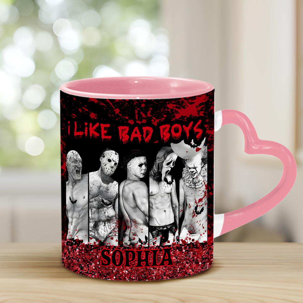 Personalized Heart Handle Mug with 'I Like Bad Boys' Design for Friends