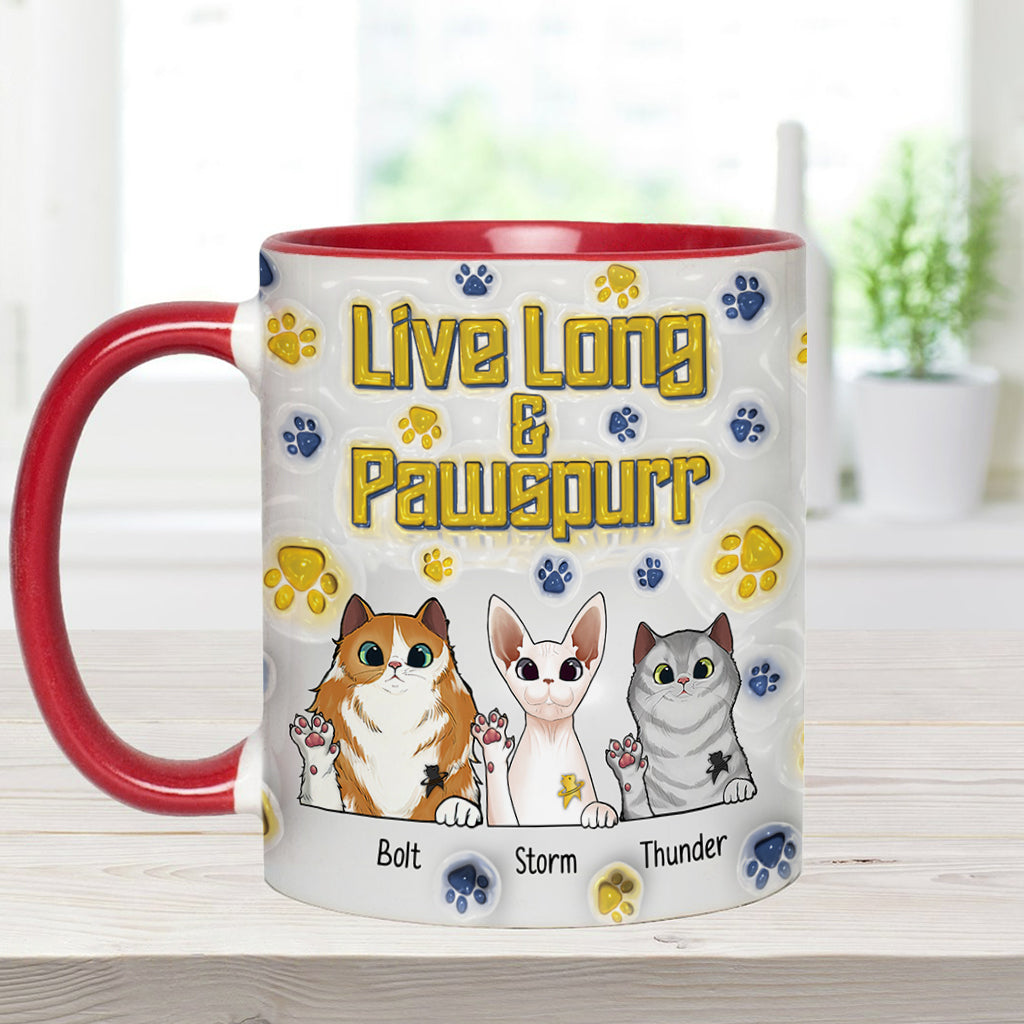 Personalized Accent Mug Live Long and Pawspurr Cat Design Gift for Pet Lovers