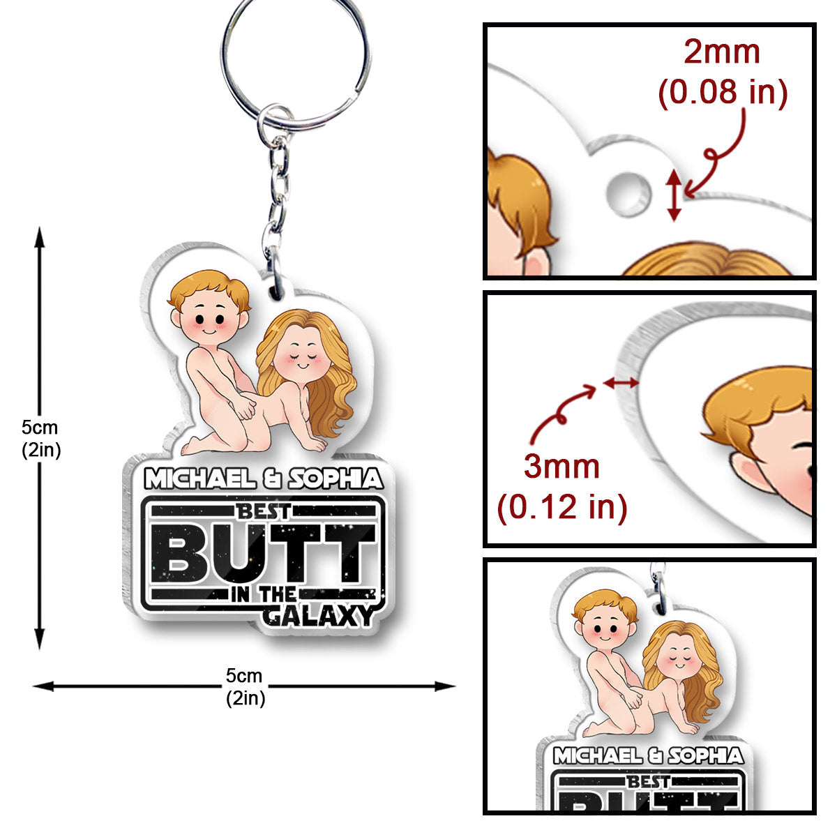 Personalized Transparent Acrylic Keychain Custom Name Gift for Couples