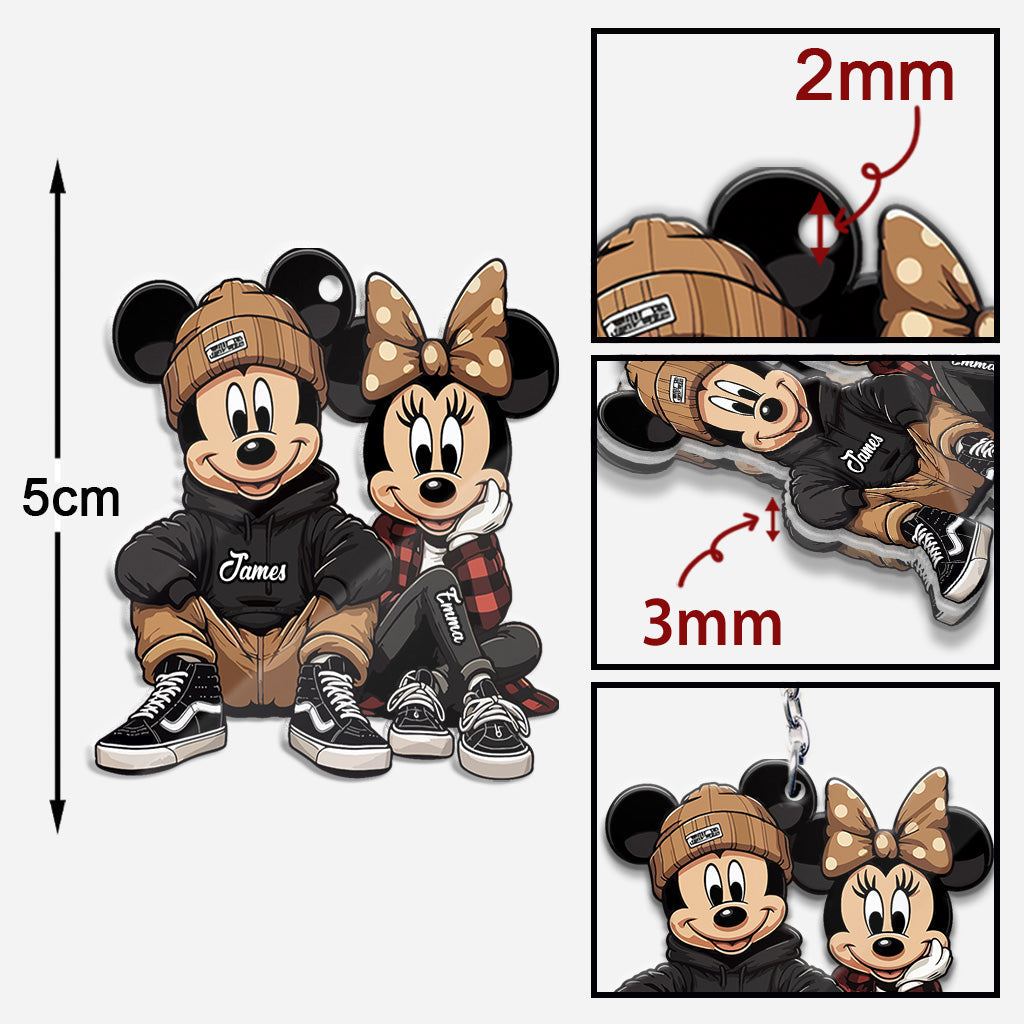 Personalized Chicano Mouse Keychain Custom Name Gift for Couple