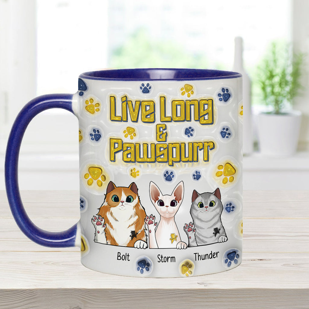 Personalized Accent Mug Live Long and Pawspurr Cat Design Gift for Pet Lovers