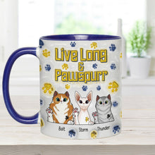 Load image into Gallery viewer, Personalized Accent Mug Live Long and Pawspurr Cat Design Gift for Pet Lovers
