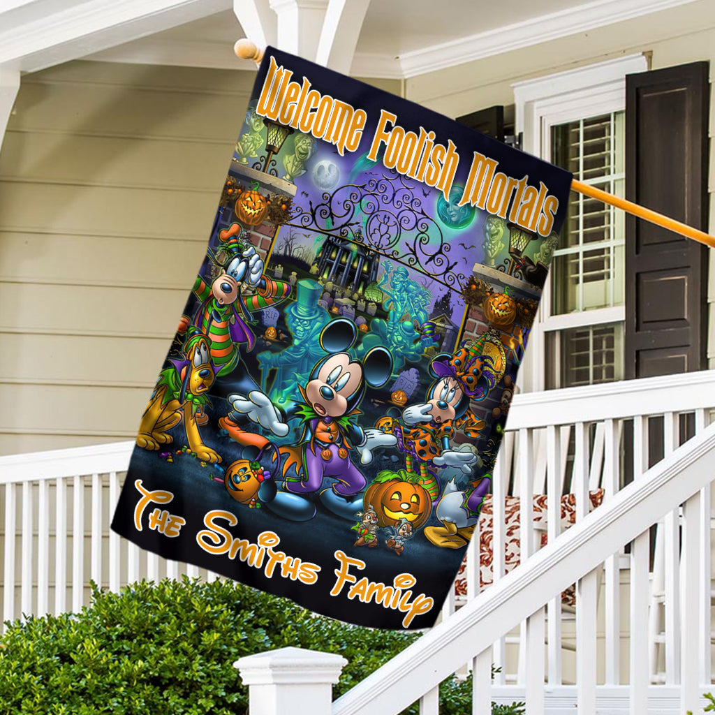Personalized Halloween Mouse House Flag with Family Name