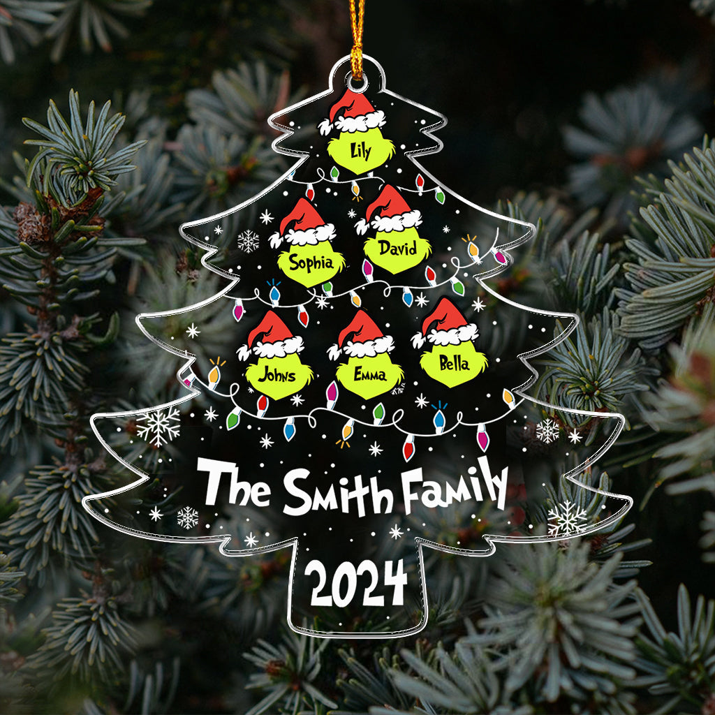 Personalized Grinch Family Transparent Christmas Ornament 2024